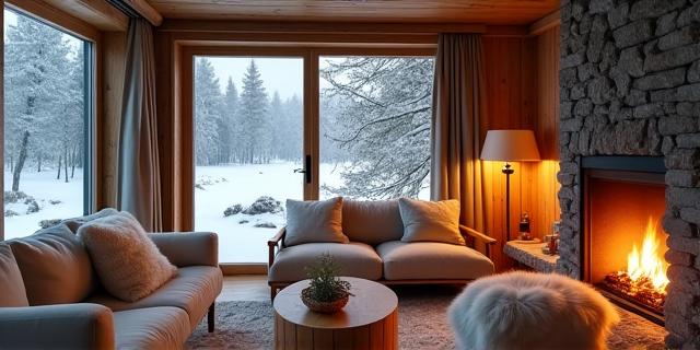 Koselig hytteinteriør i Valdres med naturlige materialer og nordisk design.