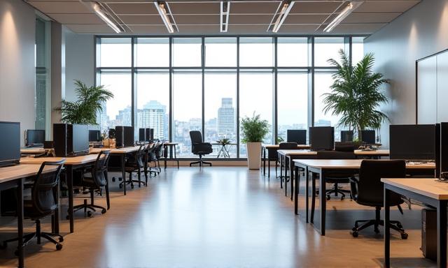 Moderne kontorlandskap i Oslo sentrum med ergonomiske møbler og kreative soner.
